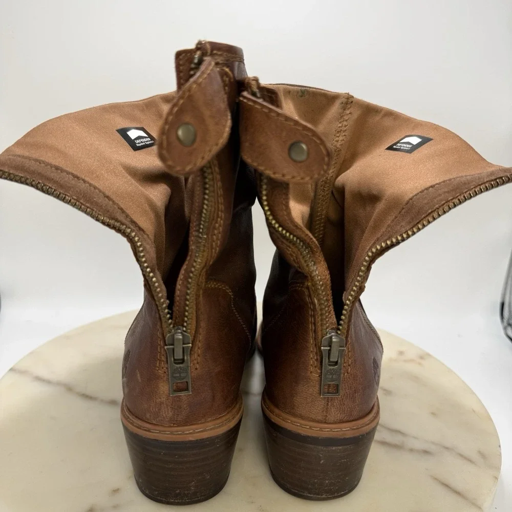 Timberland Sutherlin Bay Mid Back Zip Brown Leather Slouch Ankle Boots Women 10